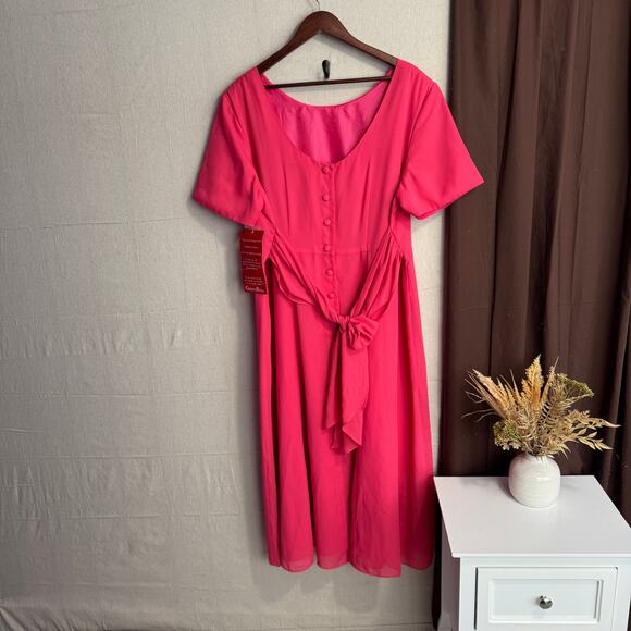 Stephanie Andrews Formal Dress Size 20W Pink Button Detail Tie Back NWT Plus - Picture 7 of 14